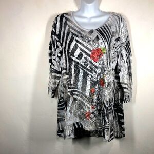 NWT Katina Marie floral stripe lightweight top size large